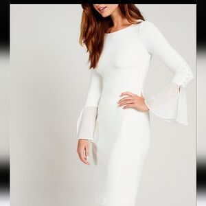 Calvin Klein NWT Elegant White Bell Sleeve Midi Dress Size 14